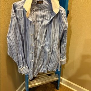Jos A Banks Reserve Blue and White Striped Dress Shirt
